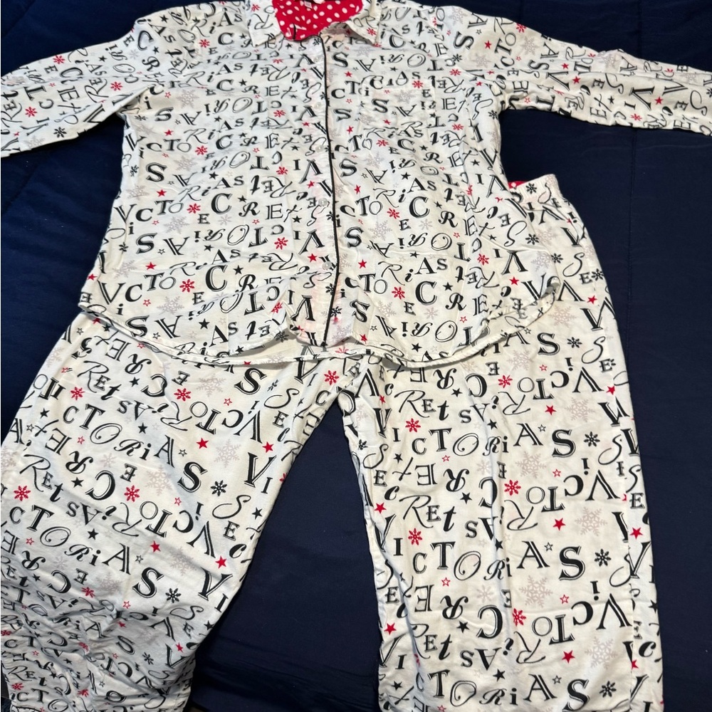 Victoria's Secret White Pajama Set with Black and Red Print